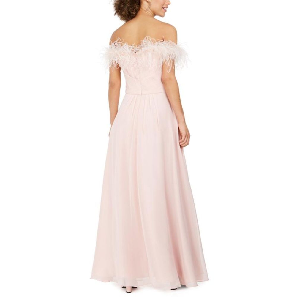 Eliza J Womens Pink Feathered Neck Sleeveless Evening Dress Gown Petites - Picture 2 of 3